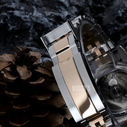 Two-tone Seiko NH35 automatic watch with transparent face and 316L stainless steel