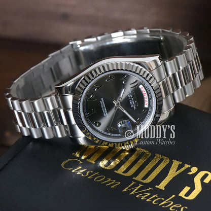 Seiko mod Rolex Datejust with black dial, 316L stainless steel bracelet