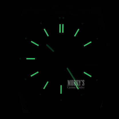 Seiko mod automatic watch with luminous green hands on black face
