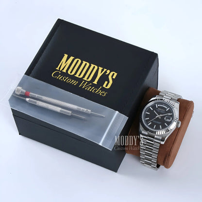 Seikojust Daydate Classic Black seiko mod watch with 316L stainless steel bracelet