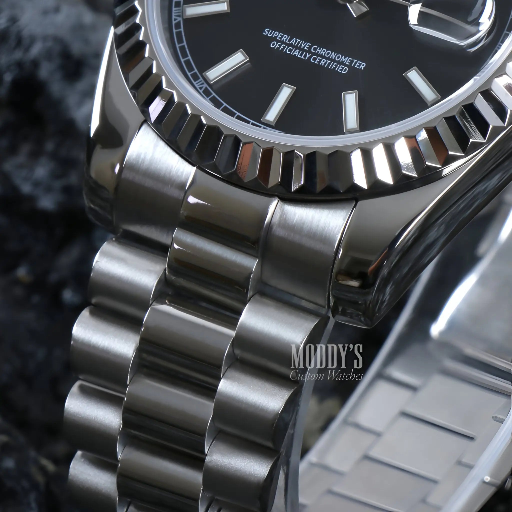 Seiko mod Rolex Datejust black dial 316L steel automatic watch
