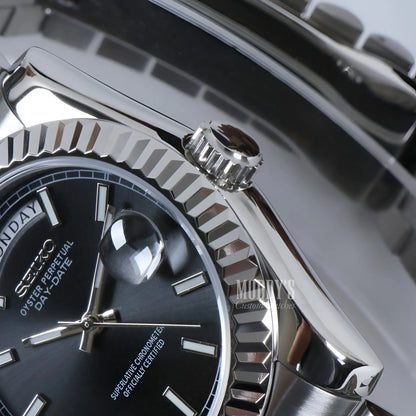 Seiko mod Daydate Classic Black Rolex Oyster Perpetual with 316L stainless steel automatic movement