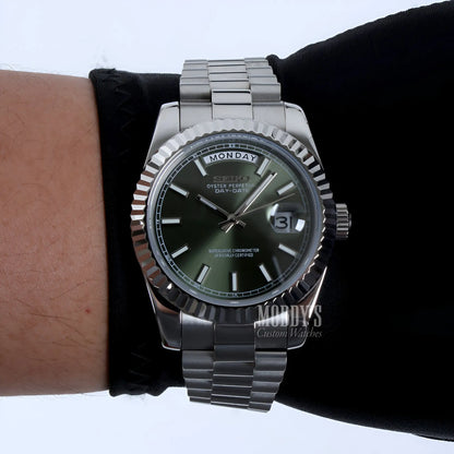 Seiko mod Rolex Datejust 41 with 316L stainless steel and green dial