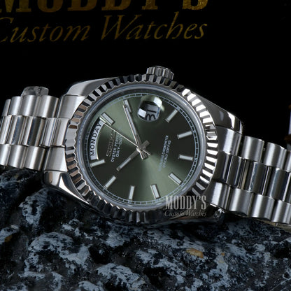 Seiko mod Datejust with mint green dial, 316L stainless steel bracelet, automatic movement