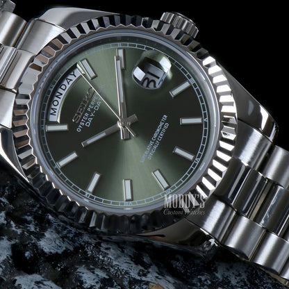Seiko mod Datejust with mint green dial, 316L stainless steel case and bracelet, automatic movement