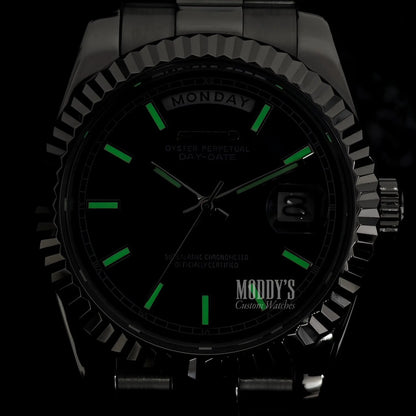 Seiko mod Rolex Submariner with green lume, black dial, bezel