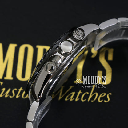 Seiko VK63 hybrid mod Daytona watch with black dial, water resistance