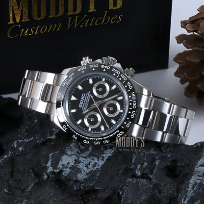 Seiko mod Daytona with iconic design, black panda VK63 hybrid watch