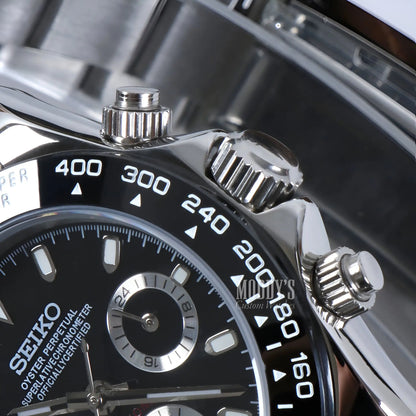 Seiko VK63 Hybrid Black Dial Chronograph with Silver Accents, Seitona Black Panda