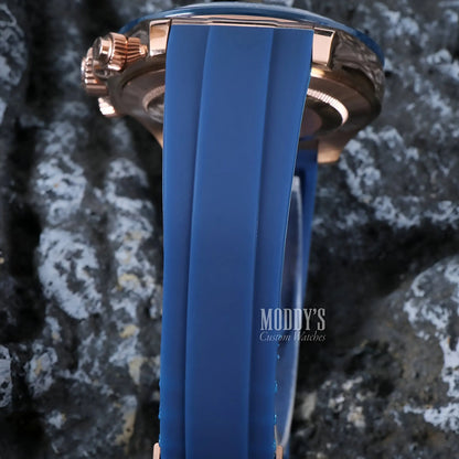 Seiko VK63 hybrid blue silicone watch band with rose gold accents for Seiko mod Daytona