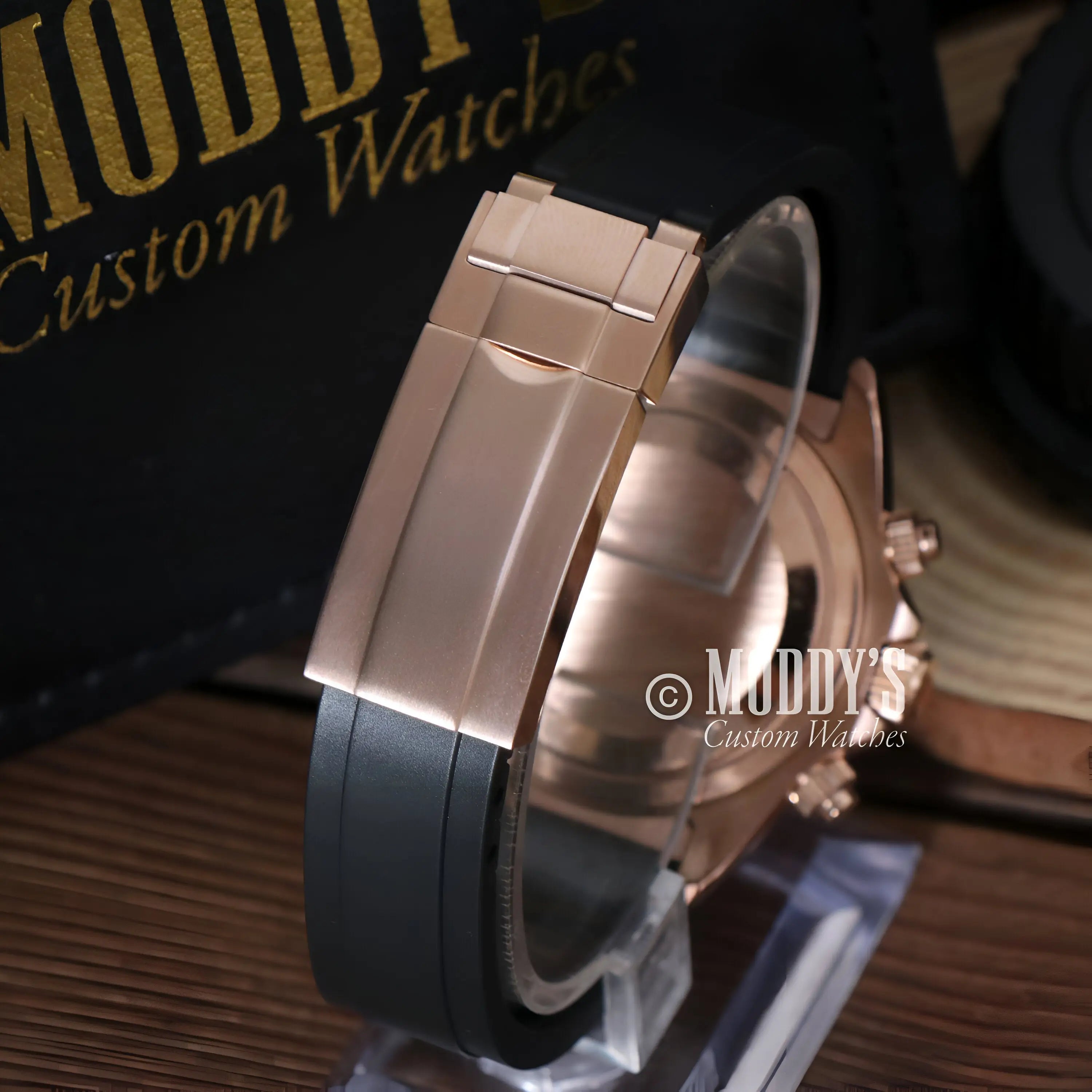 Seiko VK63 hybrid rose gold and black watch band for Seitona Chocolate mod