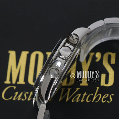 Seiko VK63 hybrid mod Daytona stainless steel 316L watch with silver face