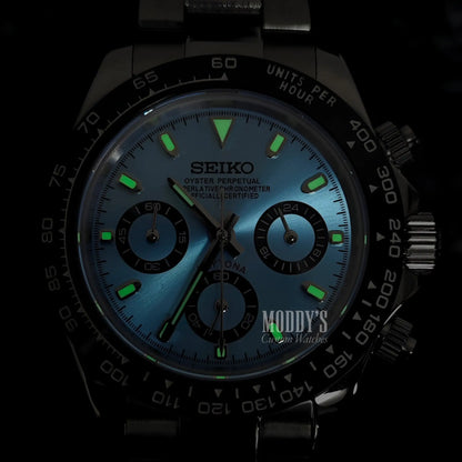 Seiko VK63 Hybrid Mod Daytona with Ice Blue Dial and Lume Markings