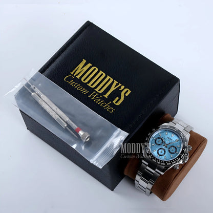 Seiko mod Daytona with ice blue dial and stainless steel bracelet