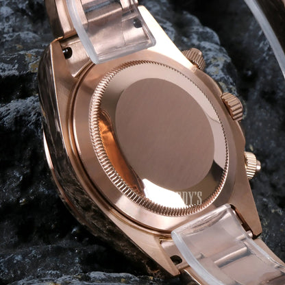 Seiko mod Daytona rose gold watch with transparent back