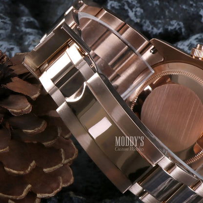 Seitona Rose Gold Rainbow watch with textured bracelet and Seiko VK63 hybrid movement