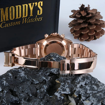 Seiko mod Daytona rose gold chronograph with VK63 hybrid movement