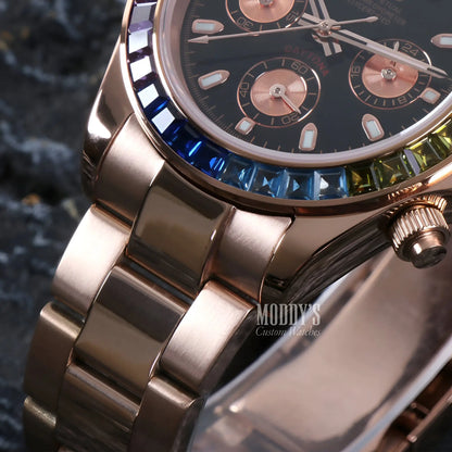 Seitona Rose Gold Rainbow chronograph watch with Seiko VK63 hybrid movement