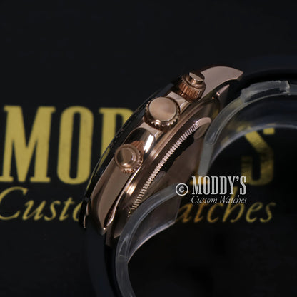 Seiko VK63 hybrid rose gold chronograph watch with black dial