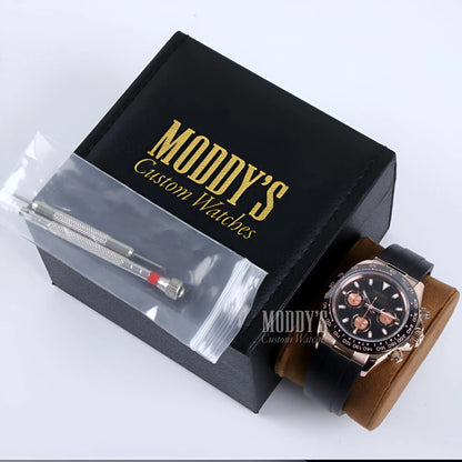 Seitona Rose Gold Seiko mod Daytona watch with black dial