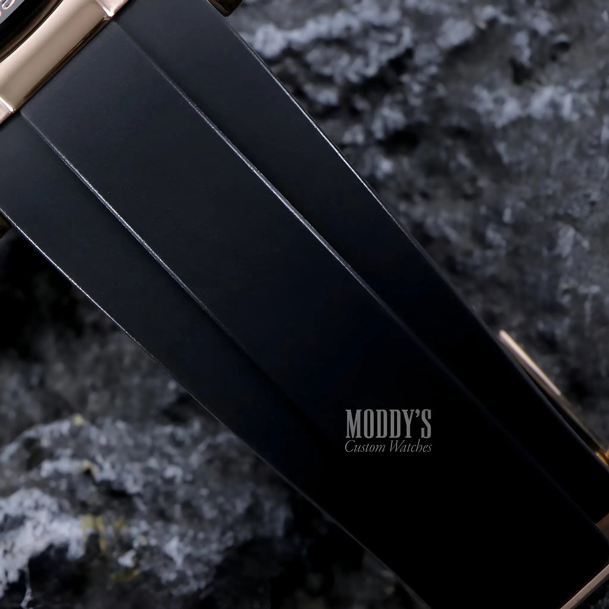 Seiko mod Daytona black leather watch with rose gold accents