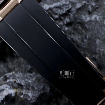 Seiko mod Daytona black leather watch with rose gold accents