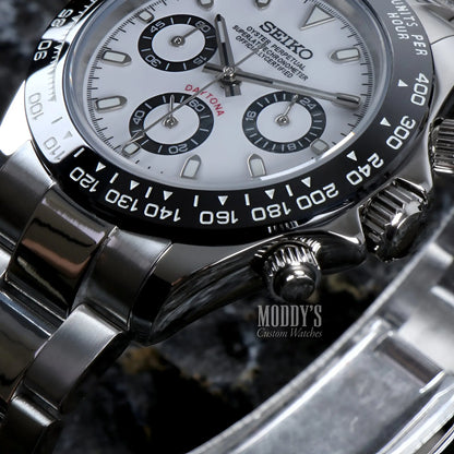 Seiko VK63 Hybrid mod Daytona with black bezel white dial