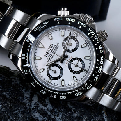 Seiko mod Daytona VK63 hybrid panda chronograph watch