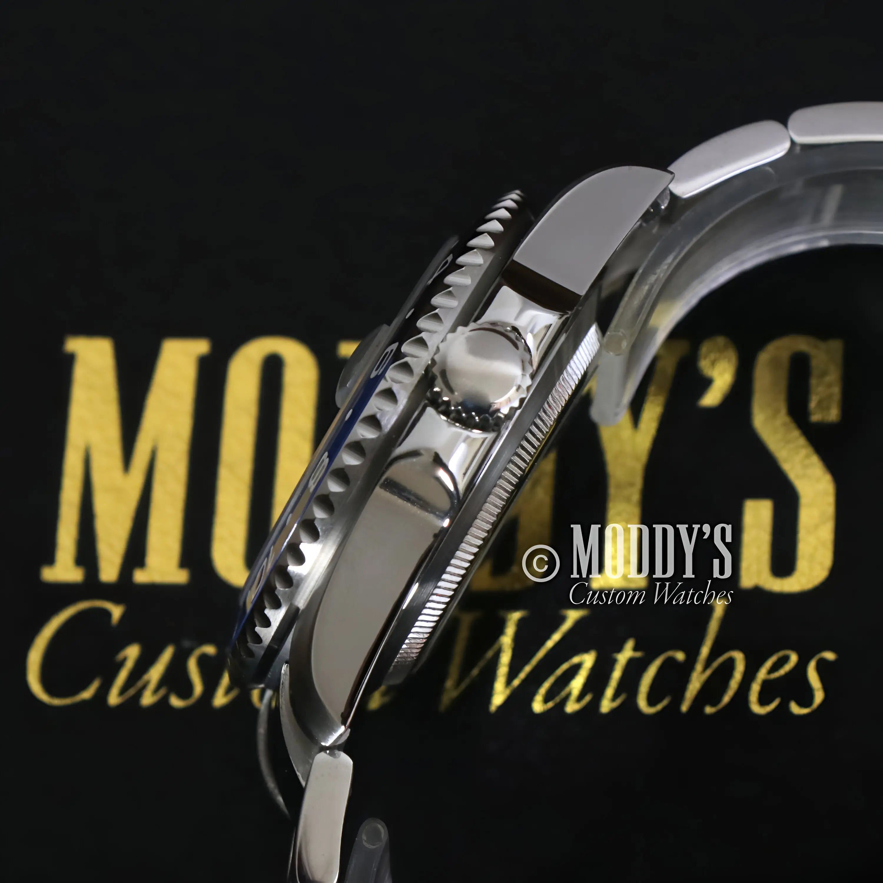 Silver GMTeiko Batman Seiko mod GMT watch with NH34 automatic movement