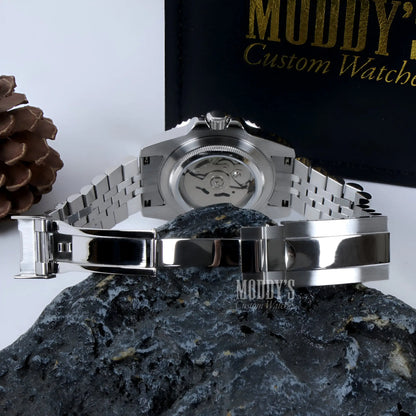 Seiko mod GMT with NH34 automatic movement, silver stainless steel watch