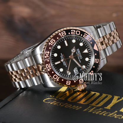 Seiko mod GMT with NH34 movement, two-tone Rootbeer design