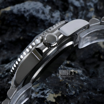 GMTeiko Sprite stainless steel watch with black bezel, Seiko NH34 automatic GMT mod