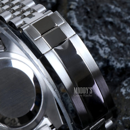 Seiko mod GMT watch with stainless steel Rolex band and NH34 automatic movement