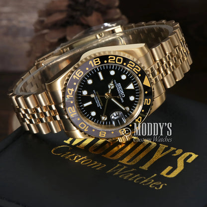 Gold Seiko mod GMT diver watch with NH34 automatic movement