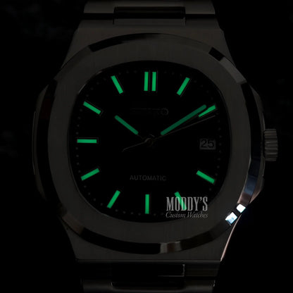 Nautiko Black luminous watch with green hands, NH35 automatic movement