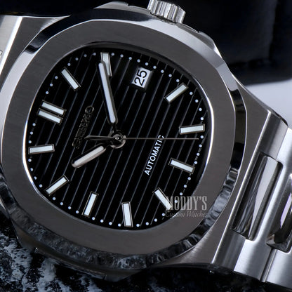 Nautiko Black Seiko mod Nautilus watch with NH35 movement