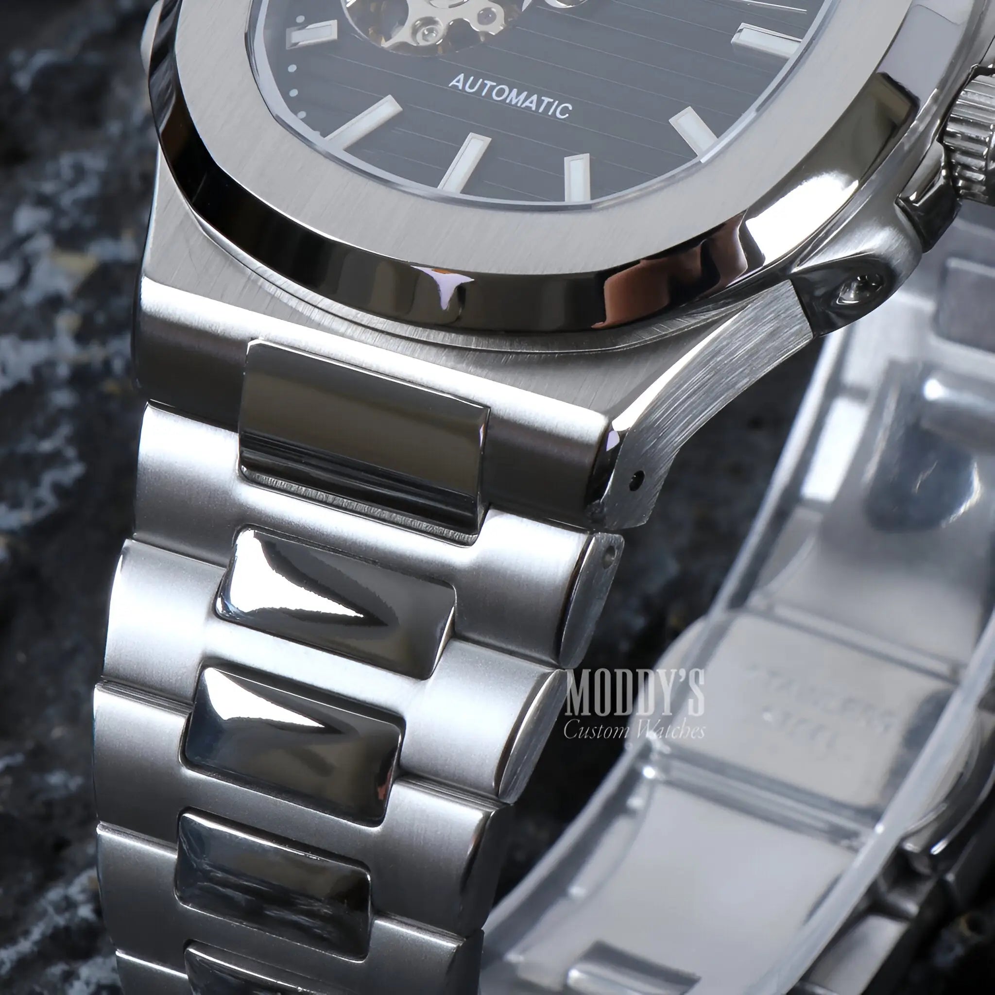 Seiko NH38 automatic Nautiko Black Open Movement watch with 904L steel