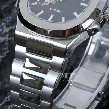 Seiko NH38 automatic Nautiko Black Open Movement watch with 904L steel