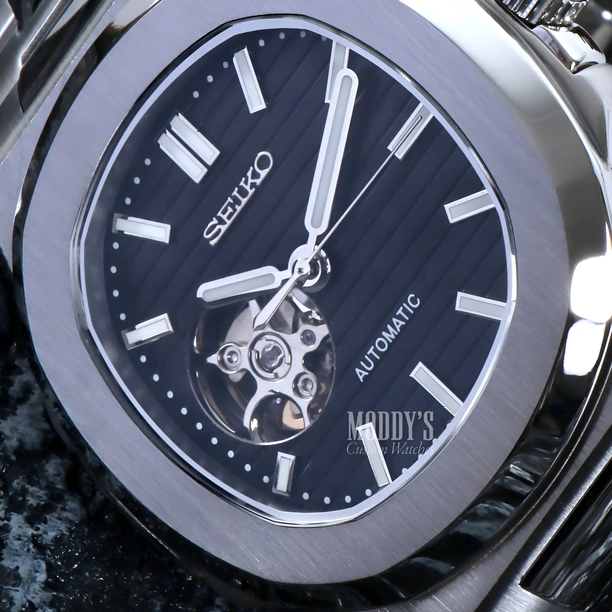 Seiko NH38 automatic Nautiko mod Nautilus watch with black dial