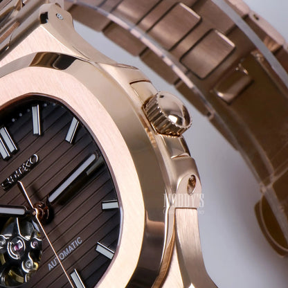 Nautiko Rose Gold Chocolate Open Heart Seiko Mod Nautilus Watch
