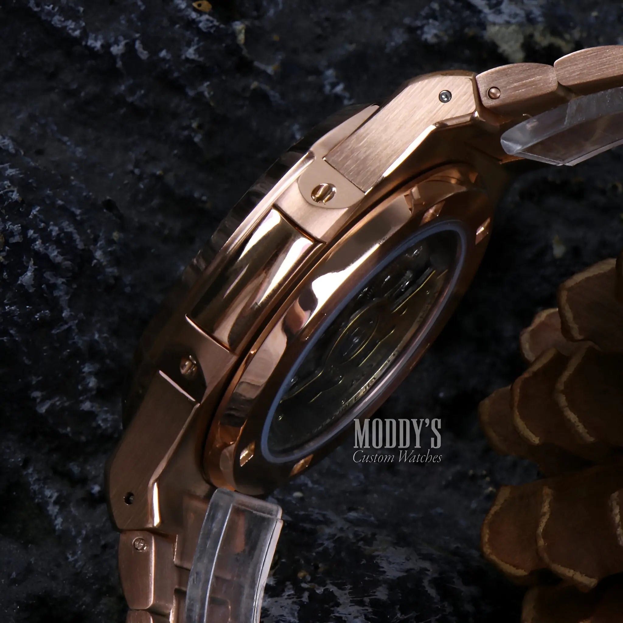 Nautiko Rose Gold Chocolate Open Heart Seiko Mod Nautilus Watch