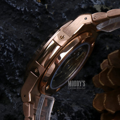 Nautiko Rose Gold Chocolate Open Heart Seiko Mod Nautilus Watch