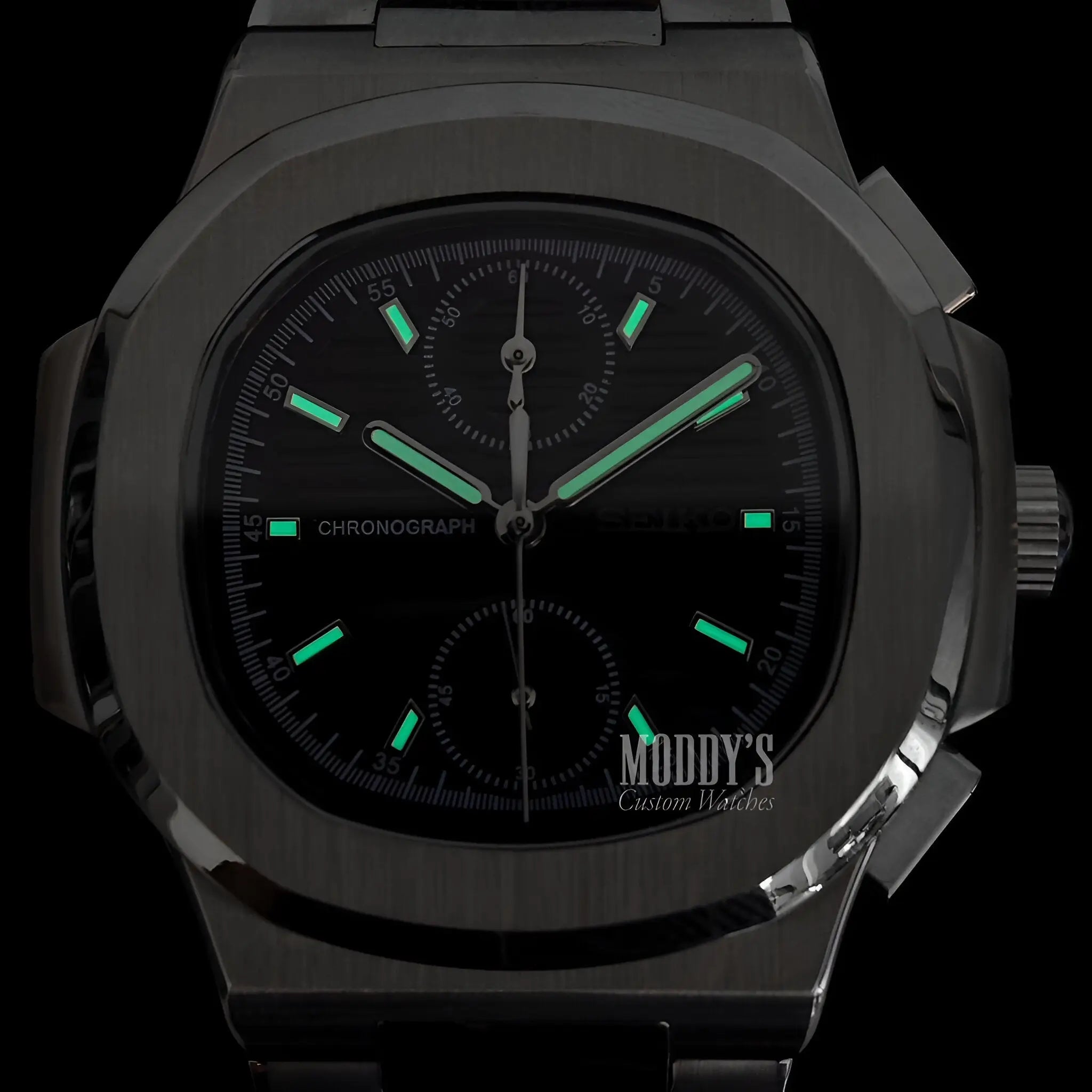 Nautiko Chrono Black Seiko mod Nautilus watch with 904L steel bracelet