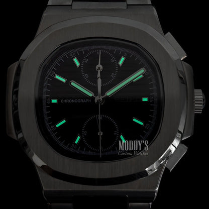 Nautiko Chrono Black Seiko mod Nautilus watch with 904L steel bracelet