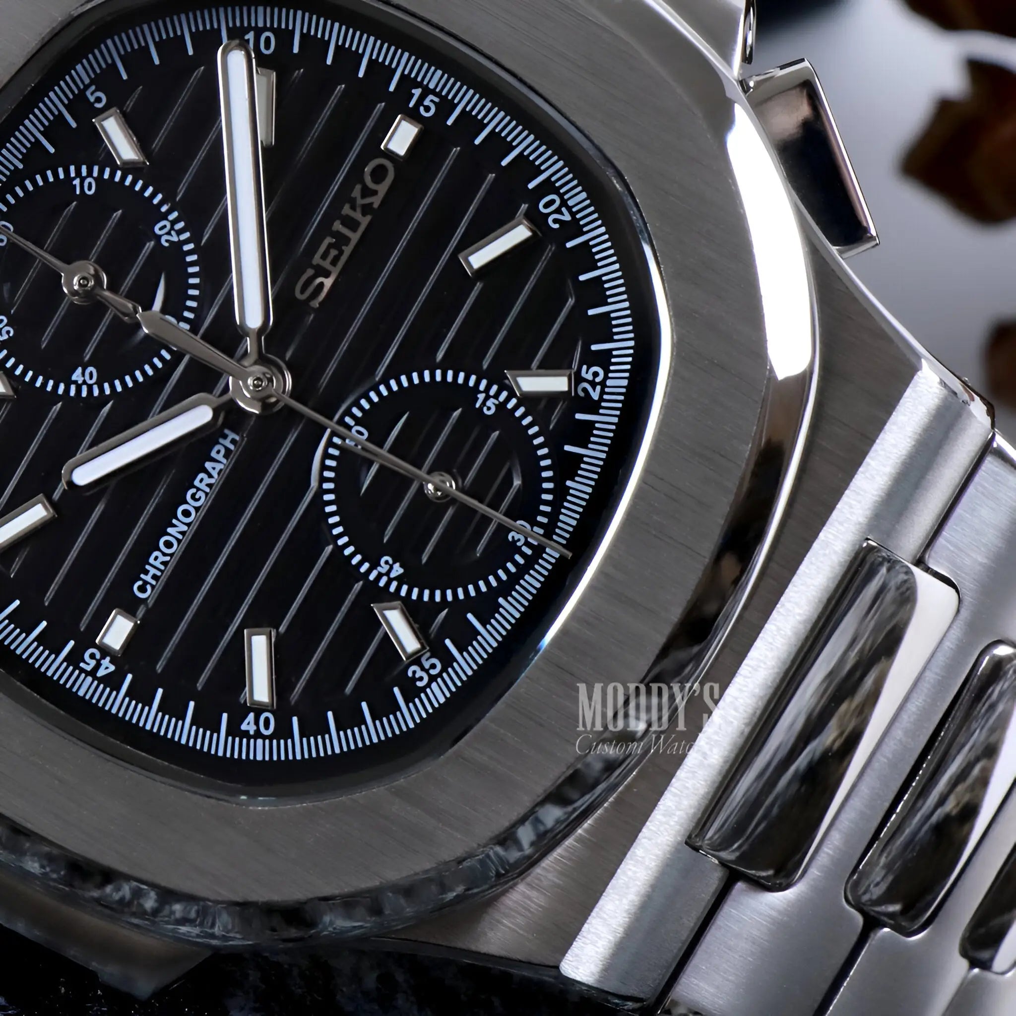 Seiko Nautiko Chrono Black mod Nautilus watch with 904L steel case