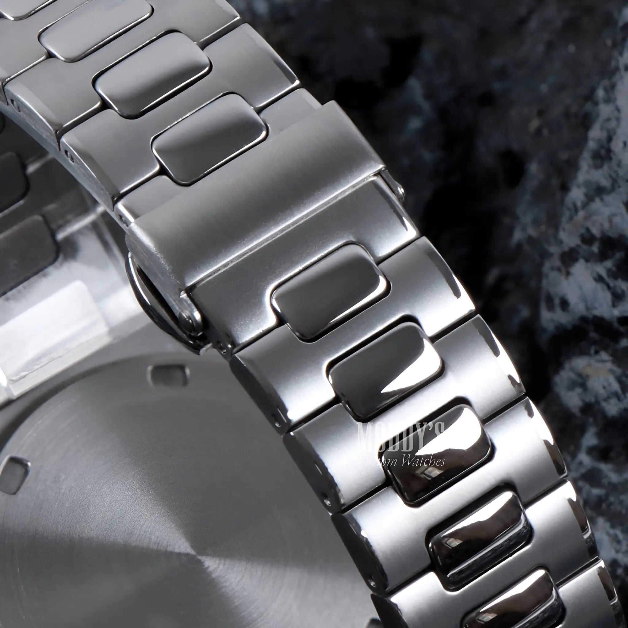 Seiko mod Nautilus 904L stainless steel watch band with VK61 hybrid chrono