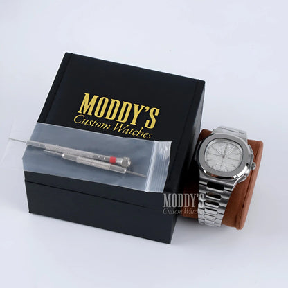 Nautiko Chrono White Seiko mod Nautilus with 904L steel and VK61 hybrid