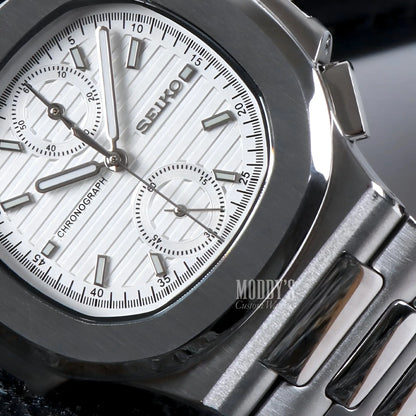 Nautiko Chrono White Seiko mod Nautilus chronograph with white face