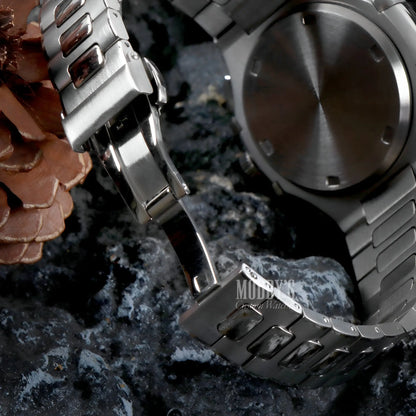 Seiko mod Nautilus 904L stainless steel watch with black dial