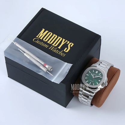 Nautiko Metallic Green Seiko mod Nautilus watch with NH35 movement